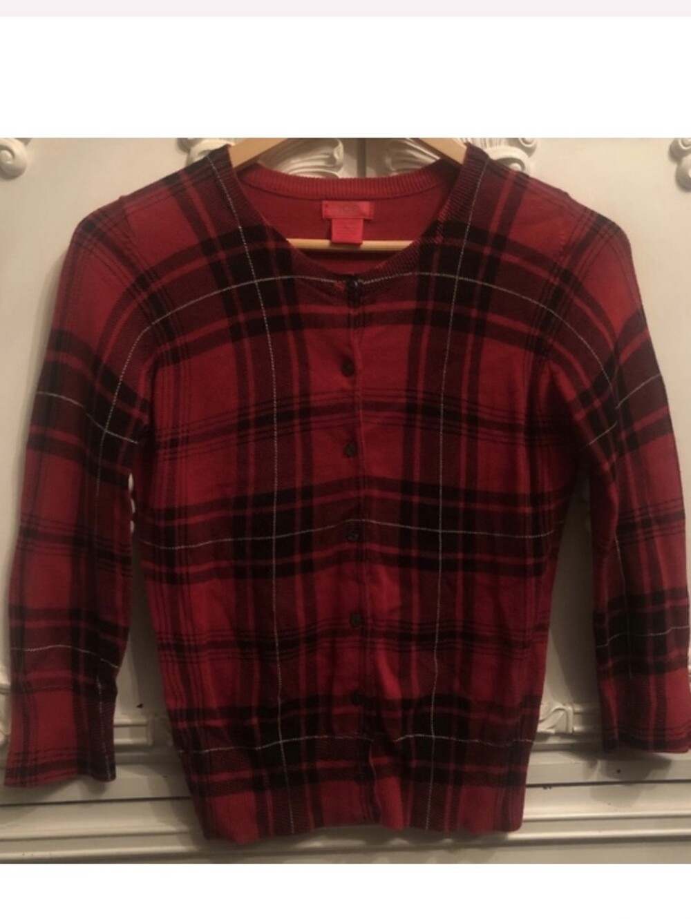 Joe Fresh Red Plaid Knit Cardigan, Size XS